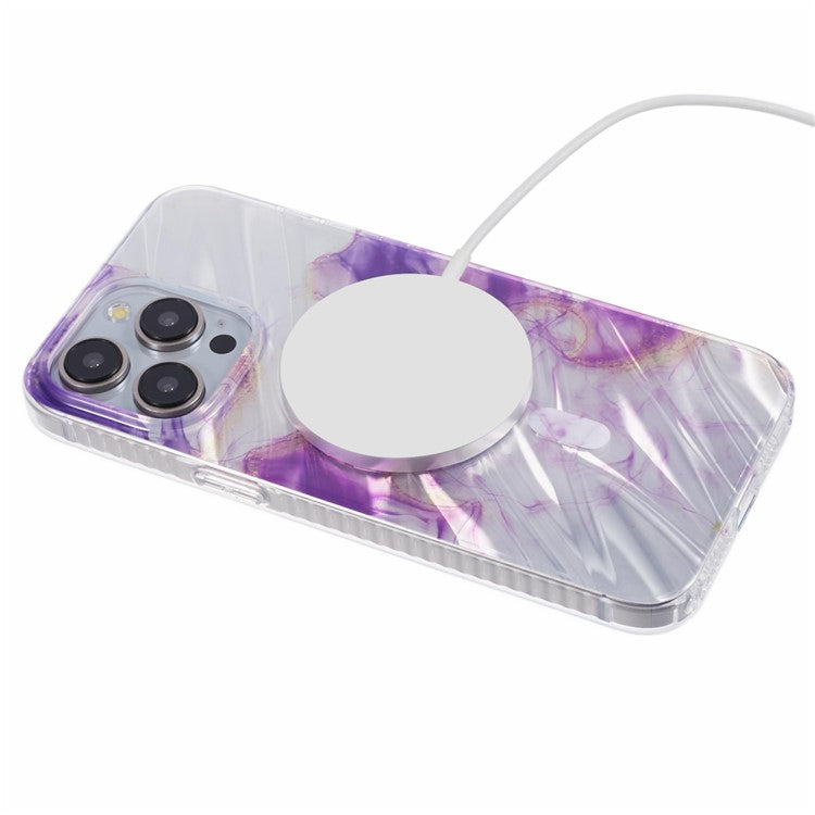 MP Series For iPhone 14 Pro Max Magnetic Case IMD Pattern TPU+Acrylic Electroplating Phone Cover - Purple