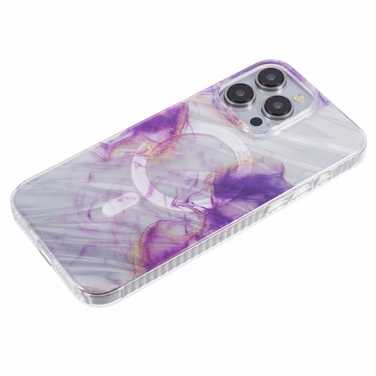 MP Series For iPhone 14 Pro Max Magnetic Case IMD Pattern TPU+Acrylic Electroplating Phone Cover - Purple