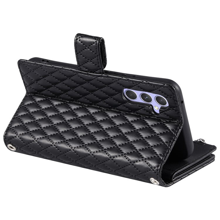 012 Style For Samsung Galaxy A05s 4G Case with Hand Strap Glitter Rhombus Zipper Wallet Phone Shell - Black
