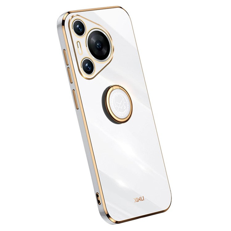 XINLI For Huawei Pura 70 Pro Case Electroplating Kickstand TPU Phone Cover - White