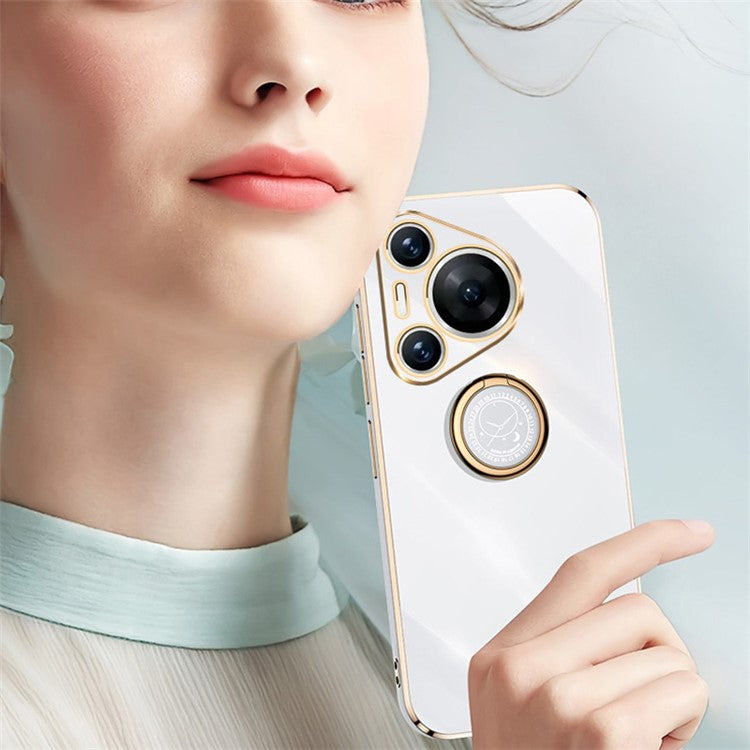XINLI For Huawei Pura 70 Pro Case Electroplating Kickstand TPU Phone Cover - White