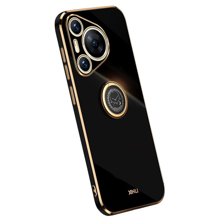 XINLI For Huawei Pura 70 Pro Case Electroplating Kickstand TPU Phone Cover - Black