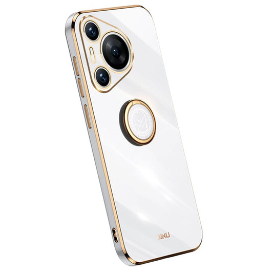 XINLI For Huawei Pura 70 TPU Case Anti-Drop Ring Kickstand Electroplating Phone Cover - White