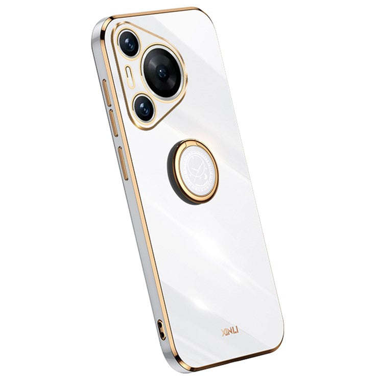 XINLI For Huawei Pura 70 TPU Case Anti-Drop Ring Kickstand Electroplating Phone Cover - White