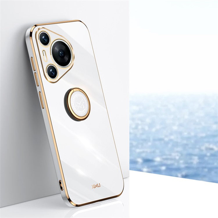 XINLI For Huawei Pura 70 TPU Case Anti-Drop Ring Kickstand Electroplating Phone Cover - White