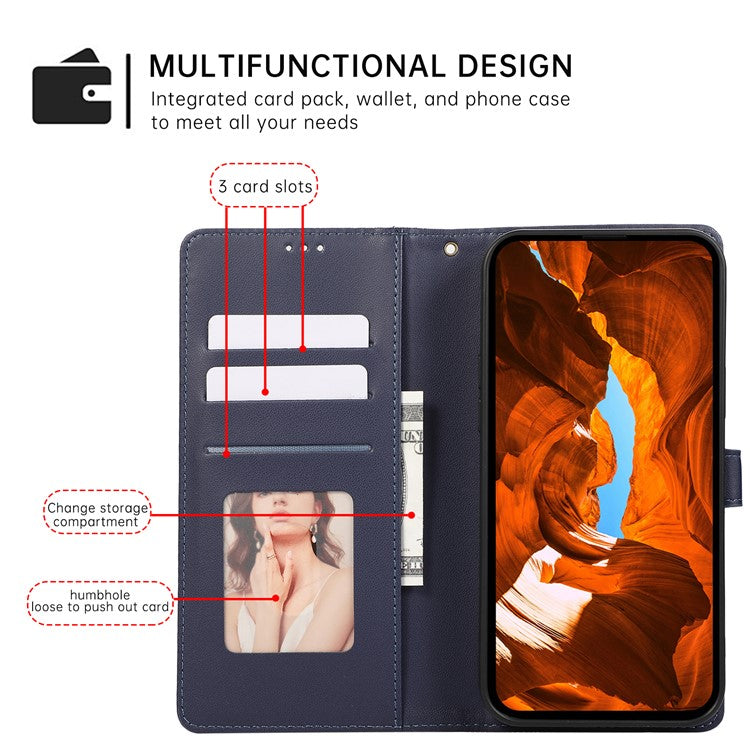 R20 for iPhone 14 Plus Wallet Case PU Leather Splicing Rhombus Cell Phone Cover - Blue