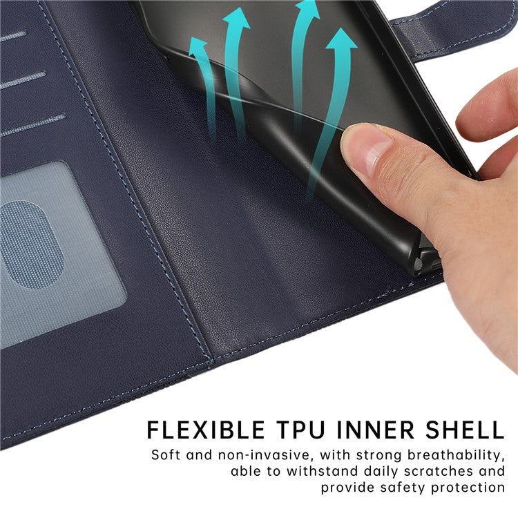 R20 for iPhone 14 Plus Wallet Case PU Leather Splicing Rhombus Cell Phone Cover - Blue