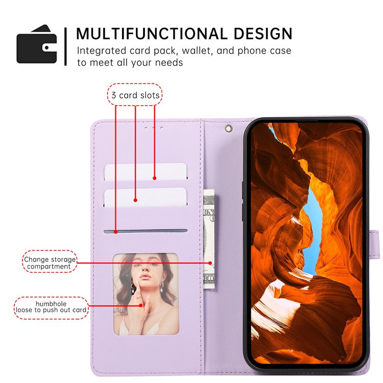 R20 for iPhone 14 Pro Max Case Splicing Imprinted Rhombus Anti-scratch Leather Phone Cover - Purple