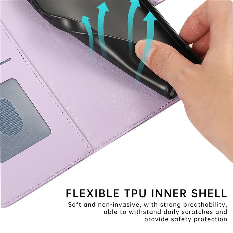 R20 for iPhone 14 Pro Max Case Splicing Imprinted Rhombus Anti-scratch Leather Phone Cover - Purple