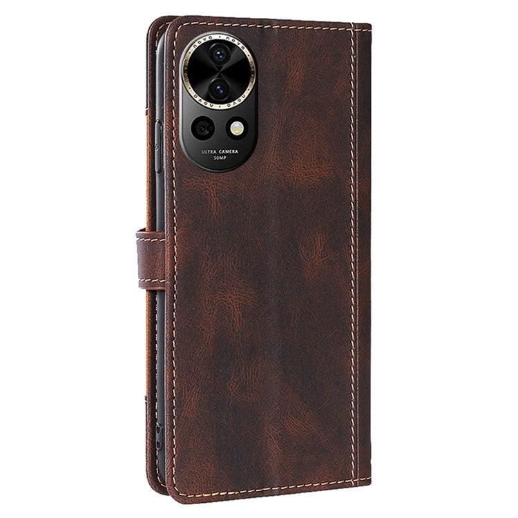 For Huawei nova 12 5G Wallet Case Straw Hat Pattern Stand Leather Phone Cover - Brown