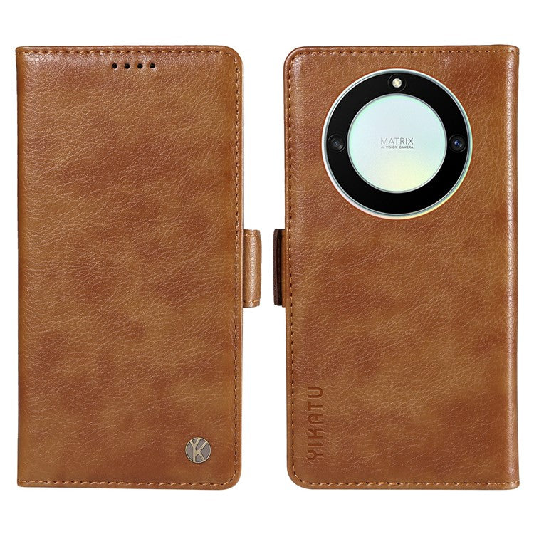 YIKATU YK-007 For Honor X40 5G / X9a 5G / Magic5 Lite 5G Phone Case Litchi Texture Leather Wallet Cover - Brown