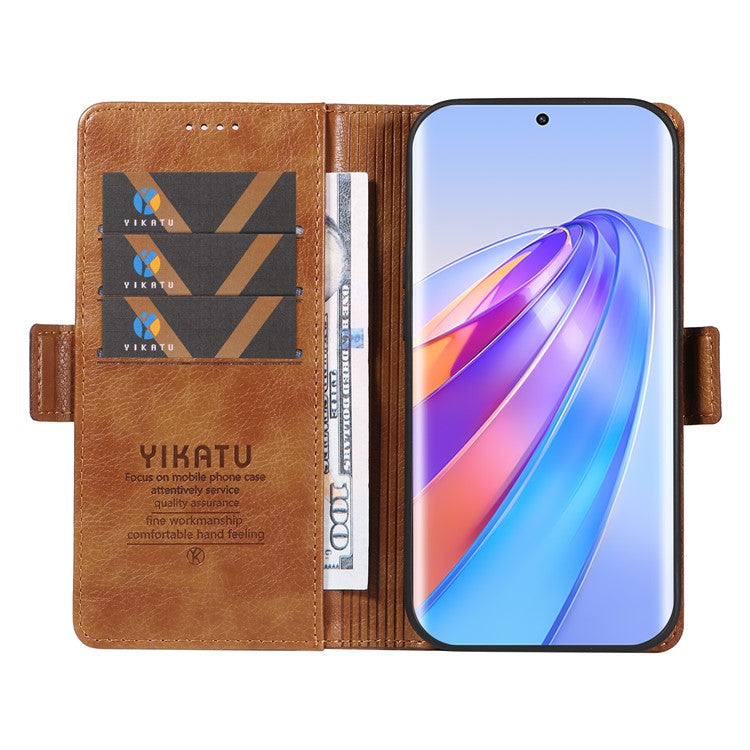 YIKATU YK-007 For Honor X40 5G / X9a 5G / Magic5 Lite 5G Phone Case Litchi Texture Leather Wallet Cover - Brown