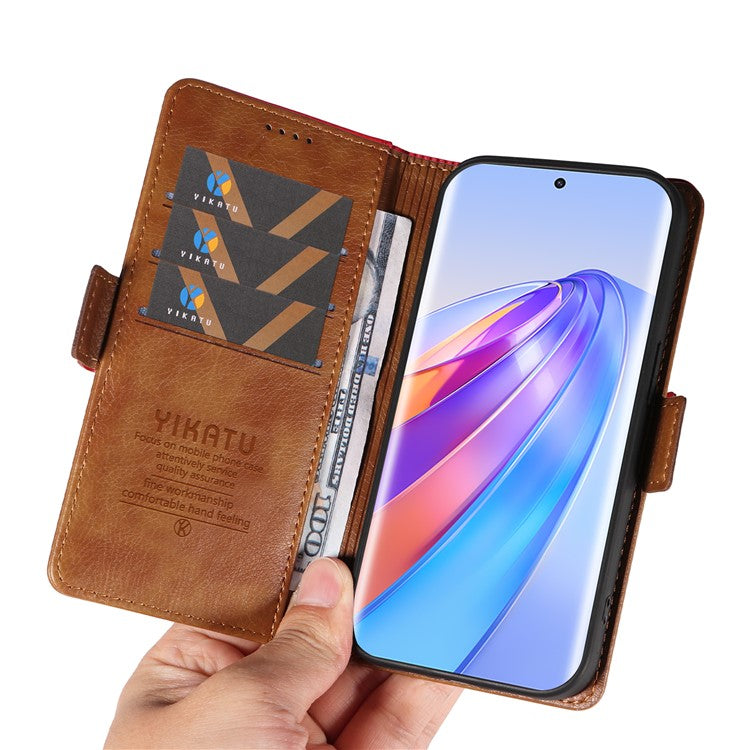 YIKATU YK-007 For Honor X40 5G / X9a 5G / Magic5 Lite 5G Phone Case Litchi Texture Leather Wallet Cover - Brown