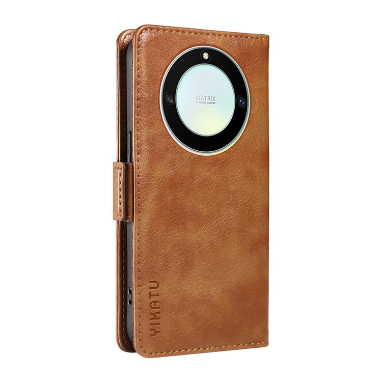 YIKATU YK-007 For Honor X40 5G / X9a 5G / Magic5 Lite 5G Phone Case Litchi Texture Leather Wallet Cover - Brown