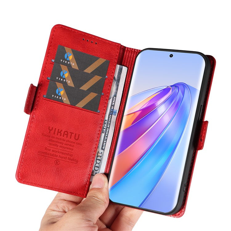 YIKATU YK-007 For Honor X40 5G / X9a 5G / Magic5 Lite 5G Phone Case Litchi Texture Leather Wallet Cover - Red