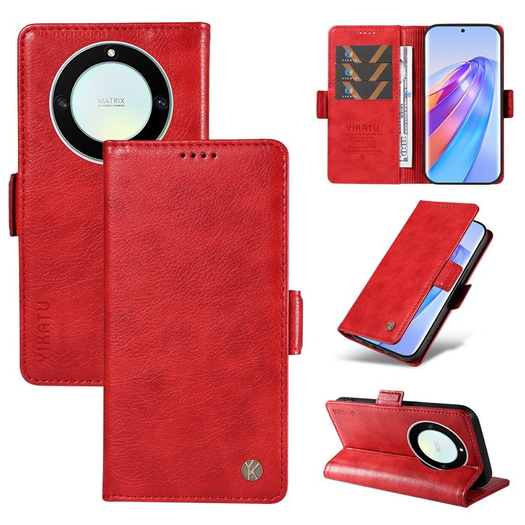 YIKATU YK-007 For Honor X40 5G / X9a 5G / Magic5 Lite 5G Phone Case Litchi Texture Leather Wallet Cover - Red