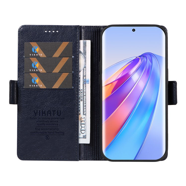 YIKATU YK-007 For Honor X40 5G / X9a 5G / Magic5 Lite 5G Phone Case Litchi Texture Leather Wallet Cover - Navy Blue