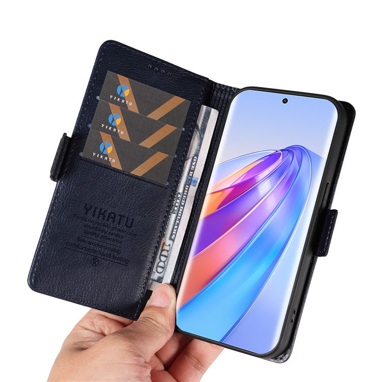 YIKATU YK-007 For Honor X40 5G / X9a 5G / Magic5 Lite 5G Phone Case Litchi Texture Leather Wallet Cover - Navy Blue