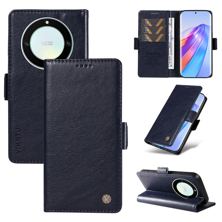 YIKATU YK-007 For Honor X40 5G / X9a 5G / Magic5 Lite 5G Phone Case Litchi Texture Leather Wallet Cover - Navy Blue
