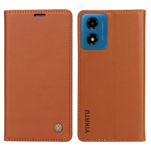 YIKATU YK-001 For Motorola Moto E14 4G / G04 4G / G04s 4G / G24 4G Cell Phone Case Magnetic Closing Leather Cover - Brown