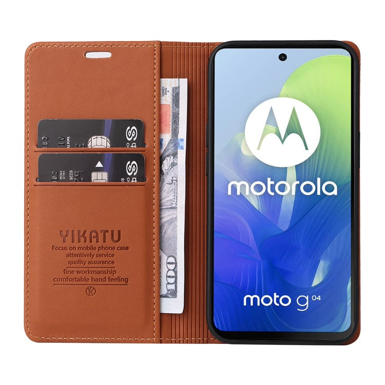 YIKATU YK-001 For Motorola Moto E14 4G / G04 4G / G04s 4G / G24 4G Cell Phone Case Magnetic Closing Leather Cover - Brown