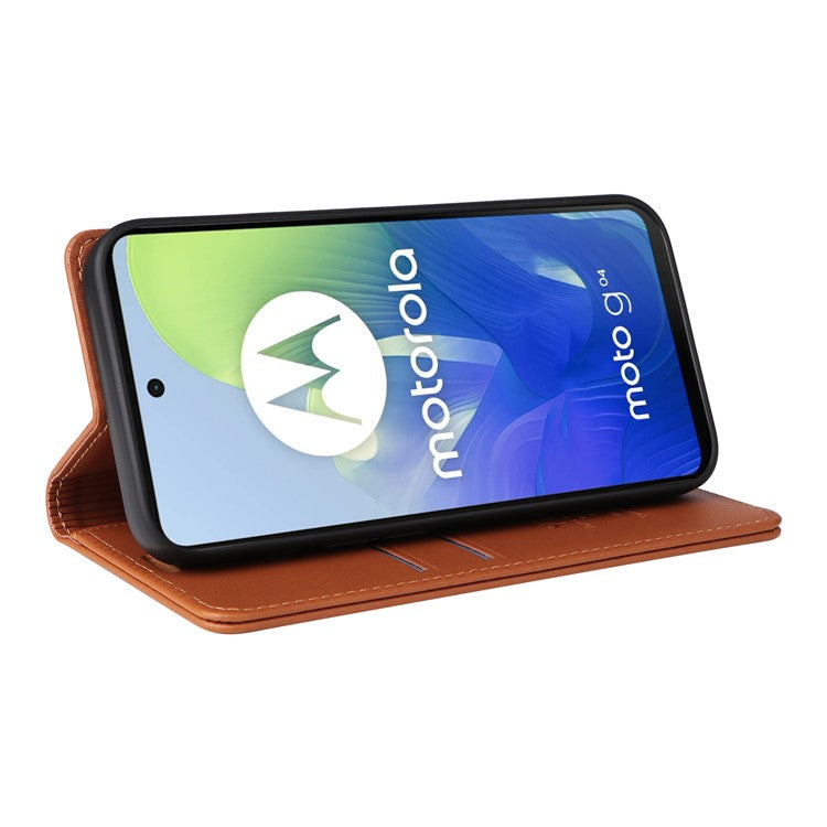 YIKATU YK-001 For Motorola Moto E14 4G / G04 4G / G04s 4G / G24 4G Cell Phone Case Magnetic Closing Leather Cover - Brown