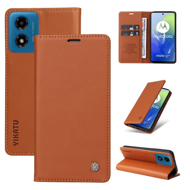 YIKATU YK-001 For Motorola Moto E14 4G / G04 4G / G04s 4G / G24 4G Cell Phone Case Magnetic Closing Leather Cover - Brown