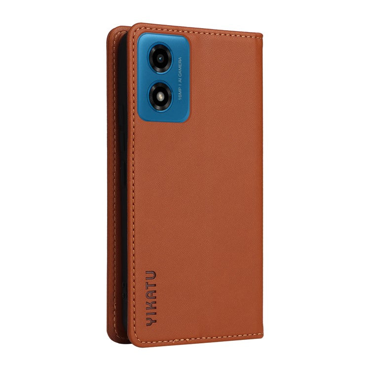 YIKATU YK-001 For Motorola Moto E14 4G / G04 4G / G04s 4G / G24 4G Cell Phone Case Magnetic Closing Leather Cover - Brown
