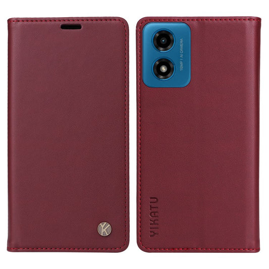 YIKATU YK-001 For Motorola Moto E14 4G / G04 4G / G04s 4G / G24 4G Cell Phone Case Magnetic Closing Leather Cover - Wine Red