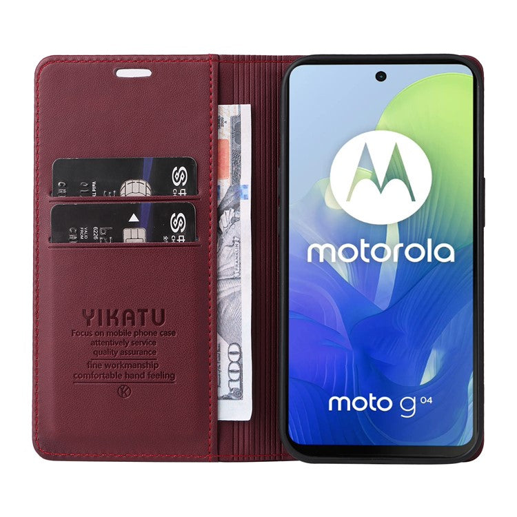 YIKATU YK-001 For Motorola Moto E14 4G / G04 4G / G04s 4G / G24 4G Cell Phone Case Magnetic Closing Leather Cover - Wine Red