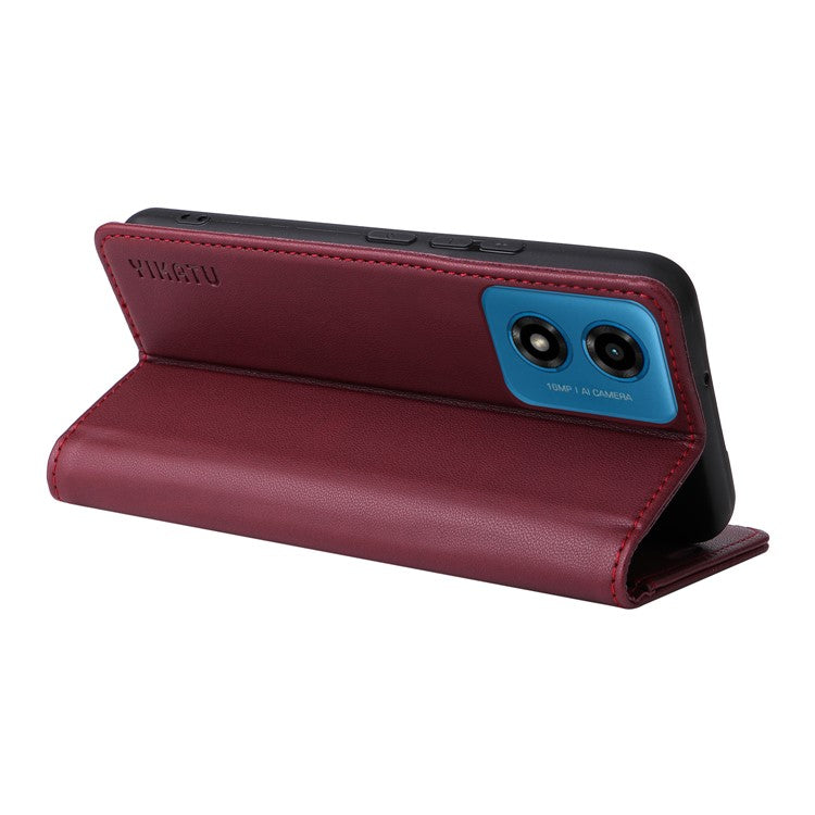YIKATU YK-001 For Motorola Moto E14 4G / G04 4G / G04s 4G / G24 4G Cell Phone Case Magnetic Closing Leather Cover - Wine Red