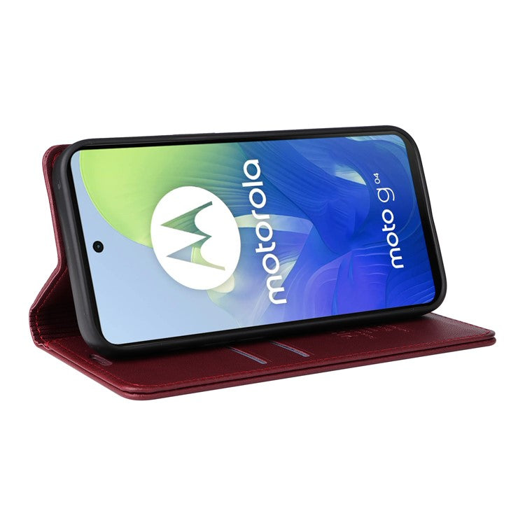YIKATU YK-001 For Motorola Moto E14 4G / G04 4G / G04s 4G / G24 4G Cell Phone Case Magnetic Closing Leather Cover - Wine Red