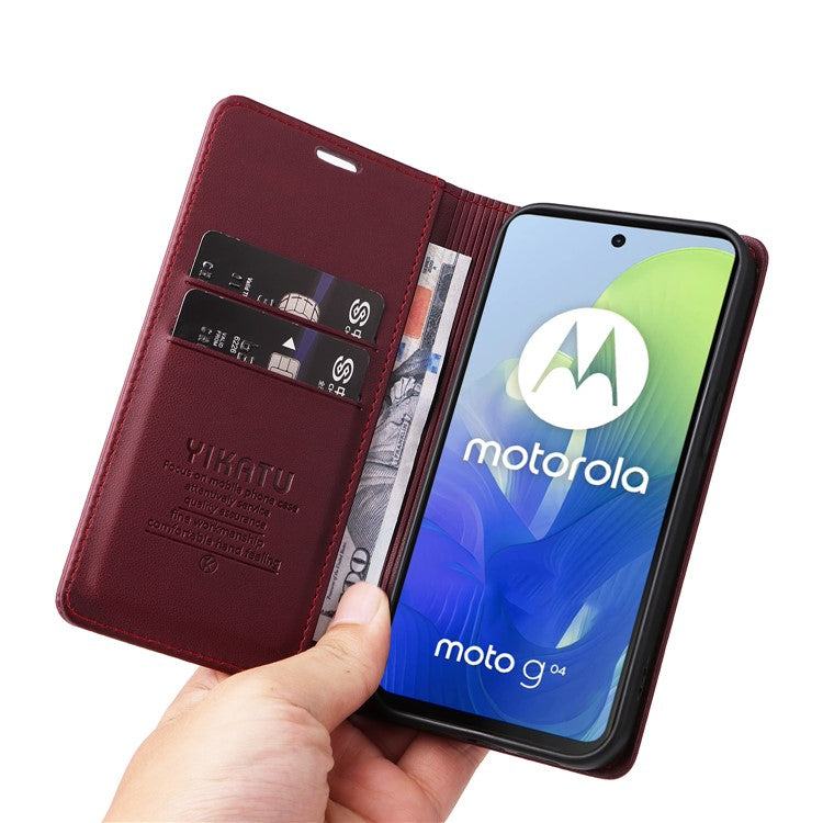 YIKATU YK-001 For Motorola Moto E14 4G / G04 4G / G04s 4G / G24 4G Cell Phone Case Magnetic Closing Leather Cover - Wine Red