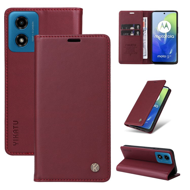 YIKATU YK-001 For Motorola Moto E14 4G / G04 4G / G04s 4G / G24 4G Cell Phone Case Magnetic Closing Leather Cover - Wine Red