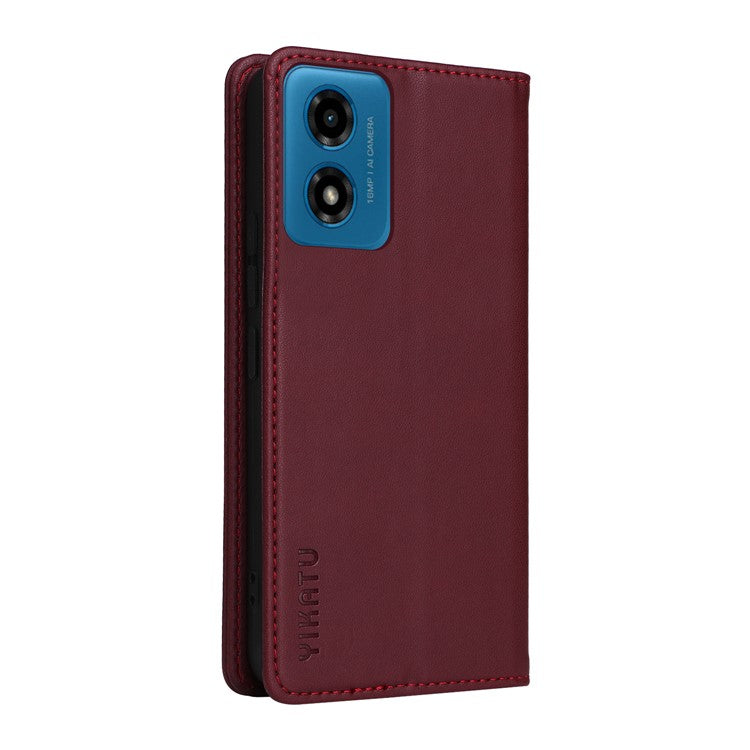 YIKATU YK-001 For Motorola Moto E14 4G / G04 4G / G04s 4G / G24 4G Cell Phone Case Magnetic Closing Leather Cover - Wine Red