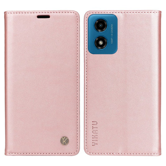 YIKATU YK-001 For Motorola Moto E14 4G / G04 4G / G04s 4G / G24 4G Cell Phone Case Magnetic Closing Leather Cover - Rose Gold