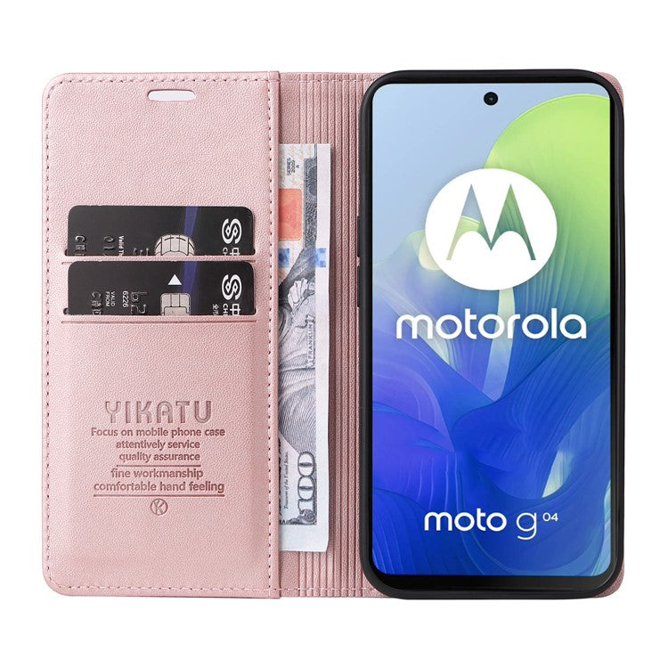 YIKATU YK-001 For Motorola Moto E14 4G / G04 4G / G04s 4G / G24 4G Cell Phone Case Magnetic Closing Leather Cover - Rose Gold