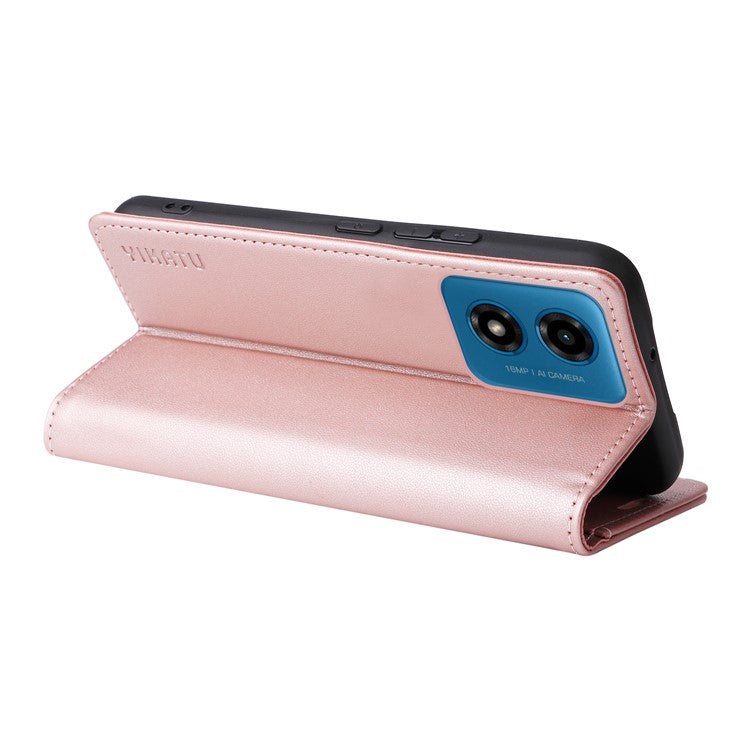 YIKATU YK-001 For Motorola Moto E14 4G / G04 4G / G04s 4G / G24 4G Cell Phone Case Magnetic Closing Leather Cover - Rose Gold
