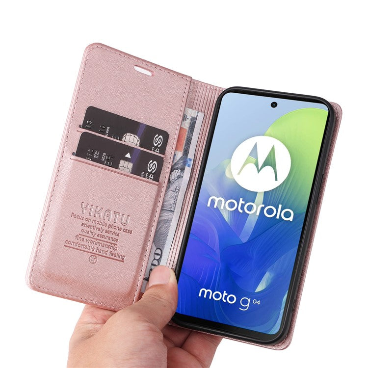 YIKATU YK-001 For Motorola Moto E14 4G / G04 4G / G04s 4G / G24 4G Cell Phone Case Magnetic Closing Leather Cover - Rose Gold