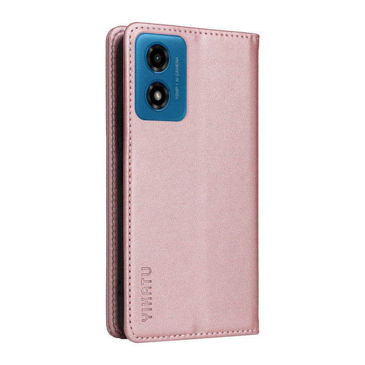YIKATU YK-001 For Motorola Moto E14 4G / G04 4G / G04s 4G / G24 4G Cell Phone Case Magnetic Closing Leather Cover - Rose Gold