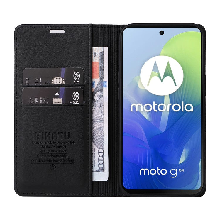 YIKATU YK-001 For Motorola Moto E14 4G / G04 4G / G04s 4G / G24 4G Cell Phone Case Magnetic Closing Leather Cover - Black