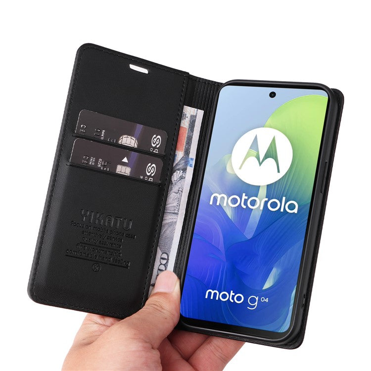 YIKATU YK-001 For Motorola Moto E14 4G / G04 4G / G04s 4G / G24 4G Cell Phone Case Magnetic Closing Leather Cover - Black