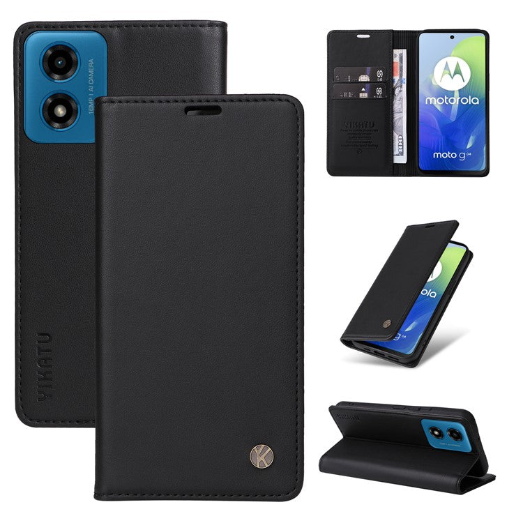 YIKATU YK-001 For Motorola Moto E14 4G / G04 4G / G04s 4G / G24 4G Cell Phone Case Magnetic Closing Leather Cover - Black