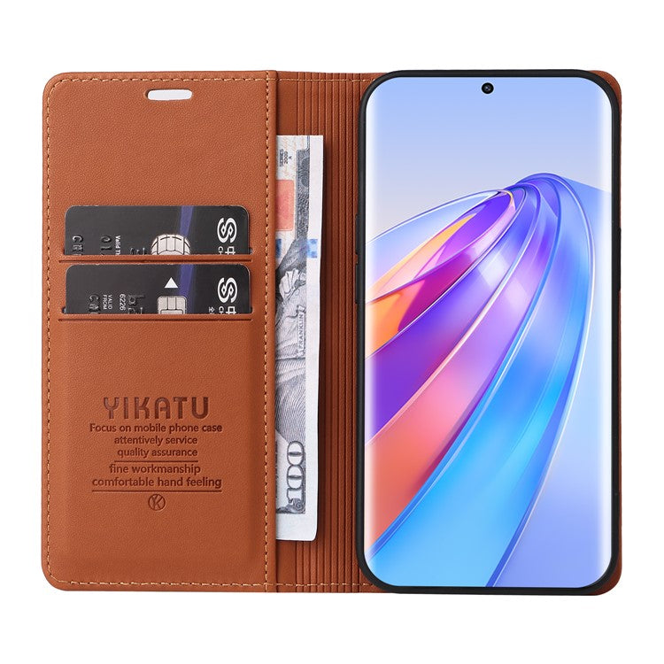 YIKATU YK-001 For Honor X40 5G / X9a 5G / Magic5 Lite 5G Cell Phone Case Magnetic Closing Leather Cover - Brown