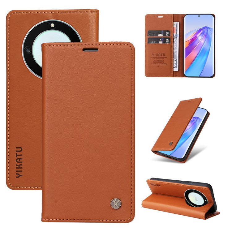 YIKATU YK-001 For Honor X40 5G / X9a 5G / Magic5 Lite 5G Cell Phone Case Magnetic Closing Leather Cover - Brown