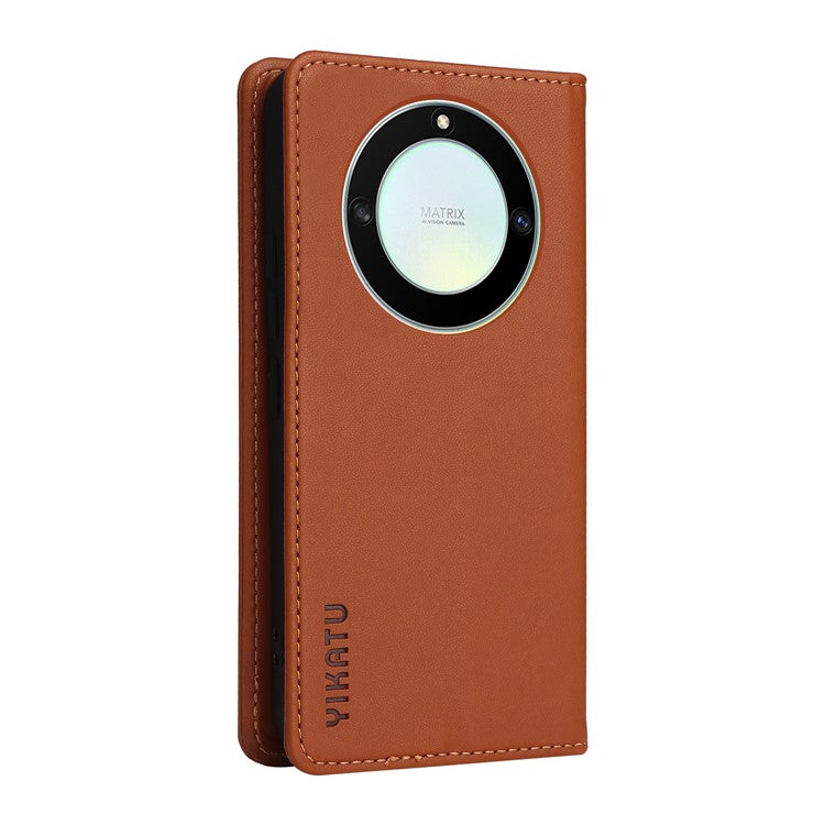 YIKATU YK-001 For Honor X40 5G / X9a 5G / Magic5 Lite 5G Cell Phone Case Magnetic Closing Leather Cover - Brown