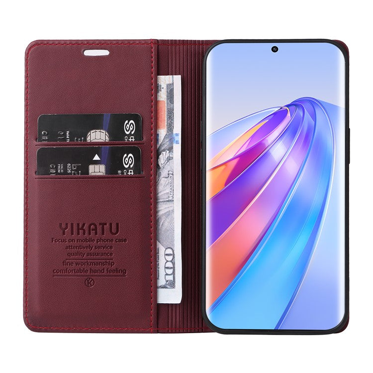 YIKATU YK-001 For Honor X40 5G / X9a 5G / Magic5 Lite 5G Cell Phone Case Magnetic Closing Leather Cover - Wine Red