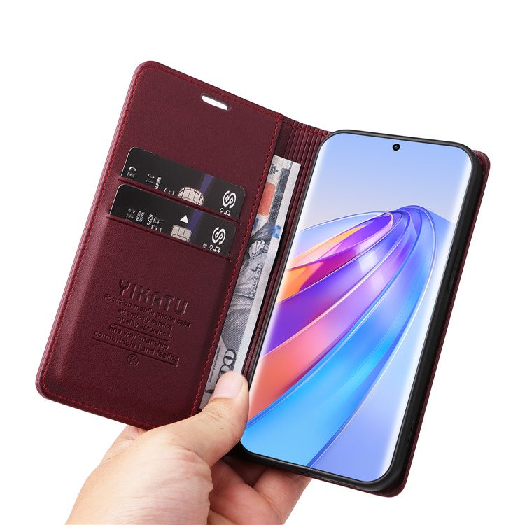 YIKATU YK-001 For Honor X40 5G / X9a 5G / Magic5 Lite 5G Cell Phone Case Magnetic Closing Leather Cover - Wine Red