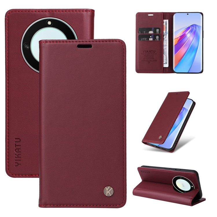 YIKATU YK-001 For Honor X40 5G / X9a 5G / Magic5 Lite 5G Cell Phone Case Magnetic Closing Leather Cover - Wine Red