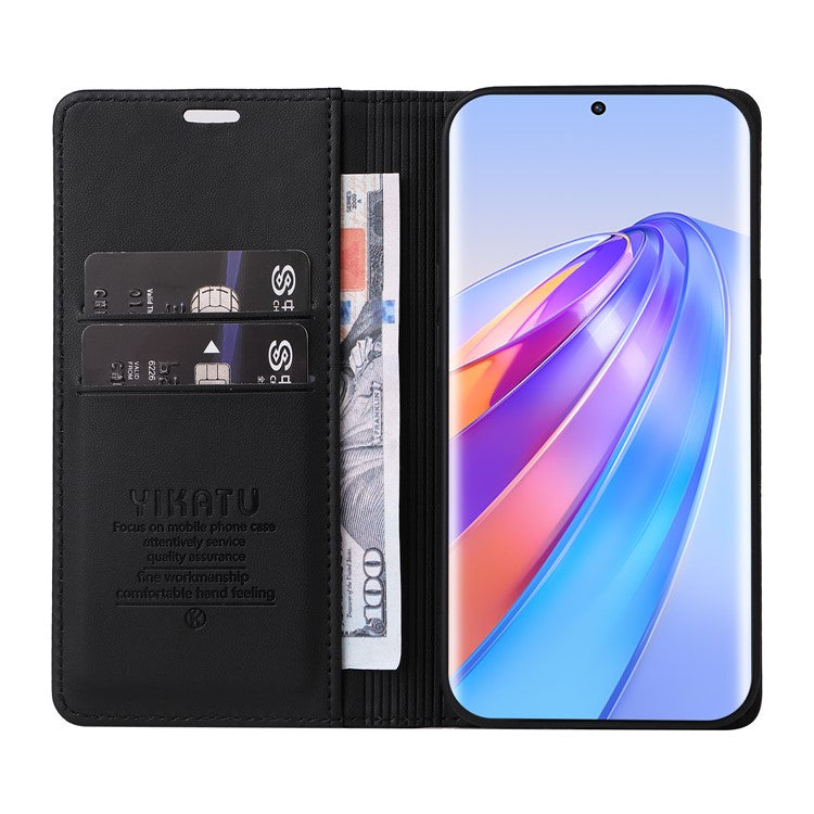 YIKATU YK-001 For Honor X40 5G / X9a 5G / Magic5 Lite 5G Cell Phone Case Magnetic Closing Leather Cover - Black